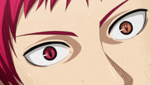 a close up of a person 's eyes with a red eye