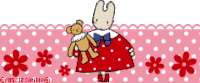 a cartoon of a bunny holding a teddy bear on a pink background