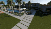 an artist 's impression of a large house with a swimming pool