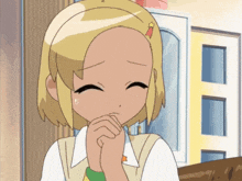 a cartoon girl with blonde hair and a red star on her head