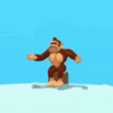 a monkey is standing on skis on top of a snow covered field .