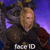 a video game character has a face id on the bottom right