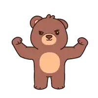 a brown teddy bear is flexing its muscles and has an angry look on his face