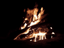 a fire is burning in a dark room