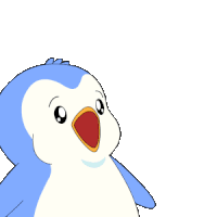 a penguin with a hamburger in its mouth