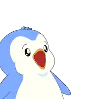 a penguin with a hamburger in its mouth