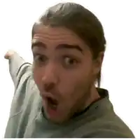 a man with a surprised look on his face points his finger