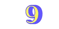 a blue number 9 with a yellow outline on a white background