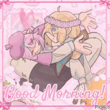 a good morning greeting card with a couple of anime characters