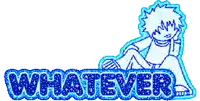 a sticker that says whatever with a cartoon character on it