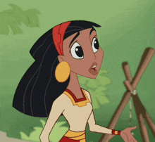 a cartoon girl with a surprised look on her face is standing in front of a wooden structure