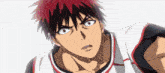 a man with red hair is wearing a basketball jersey