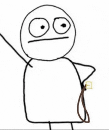 a black and white drawing of a stick figure holding a leash and a stick .