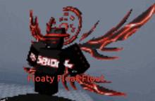 a black roblox character with red wings and the words floaty float float below it