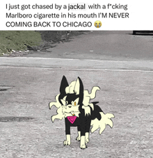 a cartoon of a dog with a pink triangle on its chest