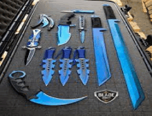 Blue Tactical Knife Set GIF - Blue Tactical Knife Set GIFs