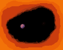 a pixel art of a hole in the ground with a purple object in the middle