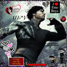a picture of a man with the words " i love emo boys " on it