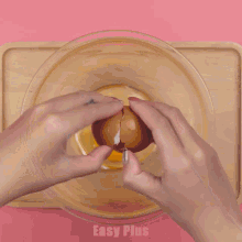 flour is being poured into a glass bowl