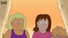 a cartoon of two women standing next to each other with the letters a and s visible
