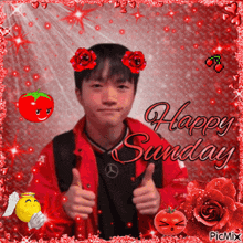 a picture of a boy with roses on his head and the words happy sunday on the bottom