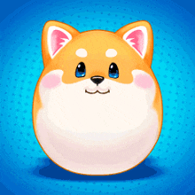 a cartoon shiba inu dog with blue eyes and pink cheeks