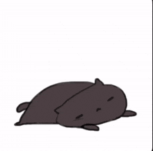 a drawing of two cats laying on top of each other with one looking at the camera