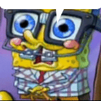 spongebob wearing glasses and a plaid shirt with a speech bubble