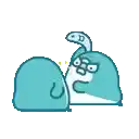 a cartoon penguin is laying on its back and looking at something .