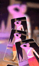 a man without a shirt is standing in front of a pink light