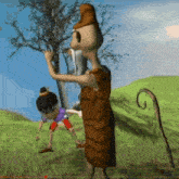 a cartoon of a man playing a flute while another man stands behind him