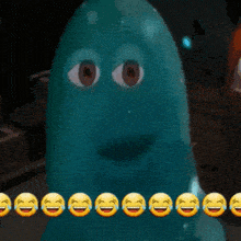 a row of smiley faces are lined up in front of a cartoon character