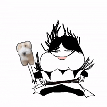 a black and white drawing of a person with long hair and the word kingkun written on the bottom right