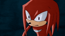 a cartoon drawing of knuckles the echidna holding something in his mouth