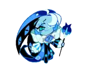 a blue cartoon character is holding a white rabbit and a black object .