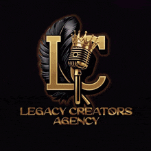 a logo for legacy creator 's agency shows a microphone and a feather