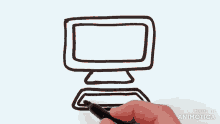 a person is drawing a computer with a black marker
