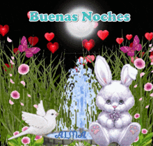 a picture of a bunny with the words buenas noches written above it