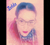 a picture of a woman with the name zelda written on the bottom