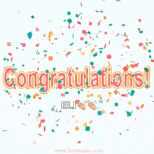the word congratulations is surrounded by confetti and clapping hands .