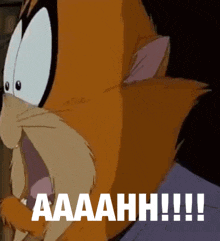 a cartoon cat with its mouth open and the words aaaah !!! on the bottom