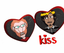 a cartoon drawing of a man with glasses and the word kiss