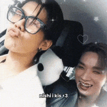 a couple of men are sitting in a car making funny faces .