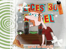 a cartoon of a man holding a sign that says ' felices 30 '