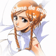 a drawing of a girl with the words " hime de mia " above her head