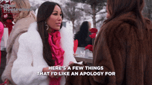 a woman says here 's a few things that id like an apology for