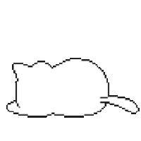 a pixel art drawing of a cat laying on its back with a pink heart on its chest .