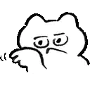 a black and white drawing of a cat with a sad face .