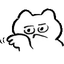 a black and white drawing of a cat with a sad face .