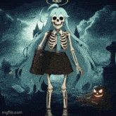 a picture of a skeleton girl with long blue hair